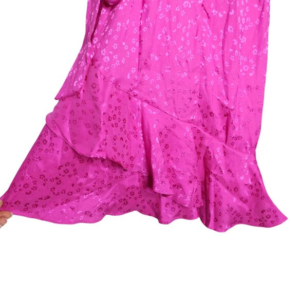 NWT DKNY Magenta Pink Faux Wrap Ruffle Midi Dress S M Sleeveless Tie Waist - Picture 10 of 10